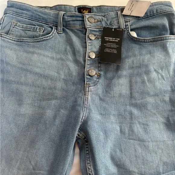 Lee Women's High Rise Exposed Button Flare Jeans Blue Size 14 Petite NWT - Picture 11 of 11